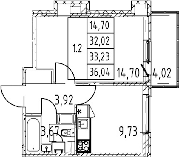 1-комнатная квартира 32.02 м², 2/12 эт., ЖК «Полис ЛАВрики»
